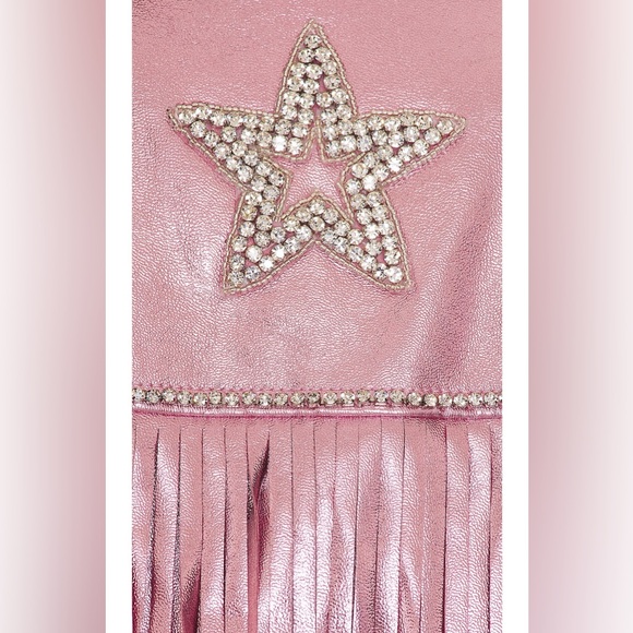 KELSEY RANDALL X Revolve NEW Senne Fringe Jacket Stars Rhinestone Rose Quartz XS - Picture 7 of 16